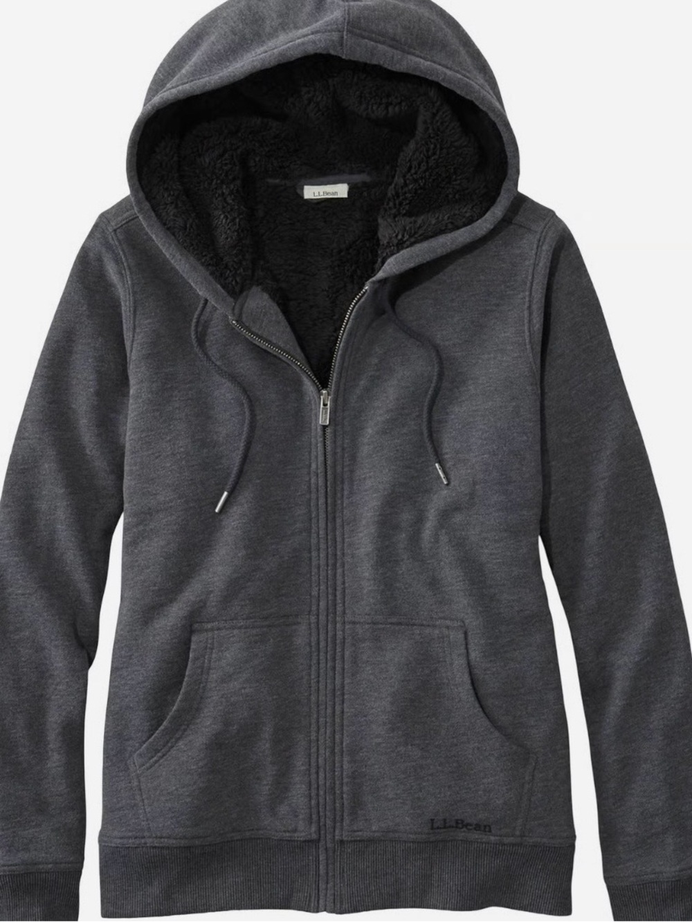 NWT L.L. Bean Women's Charcoal Sherpa-Lined Hoodie Jacket
